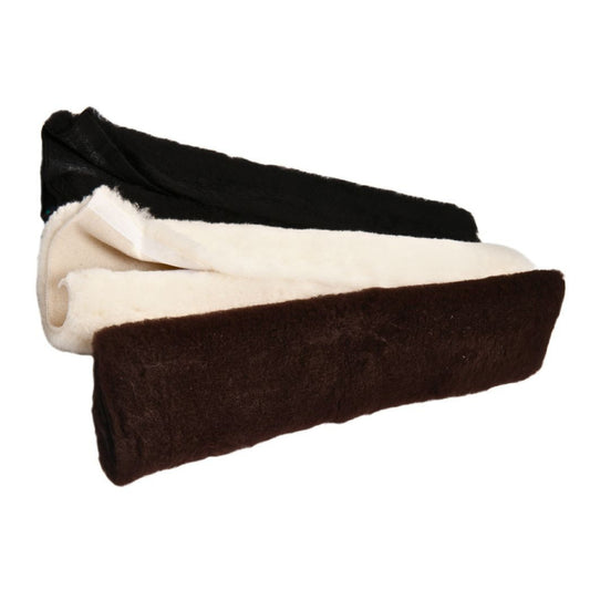 British Wool Dressage Girth Sleeve, in brown, natural and black.
